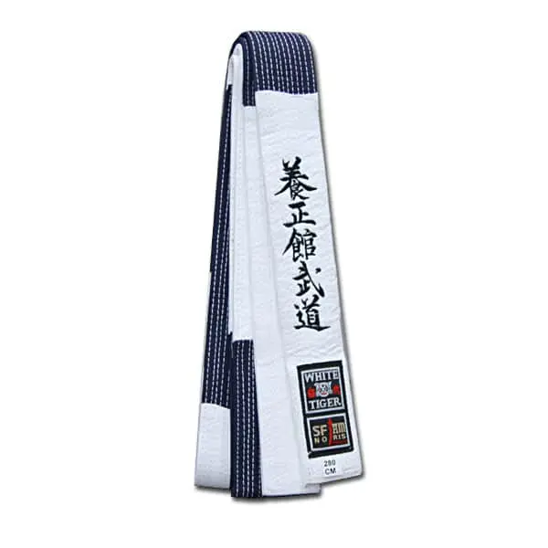 NORIS Master 100% cotton blue and white Yoseikan Budo belt with embroidery