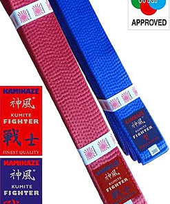 Karate competition belt KUMITE-FIGHTER KAMIKAZE Satin Red or Blue-wkf-approved