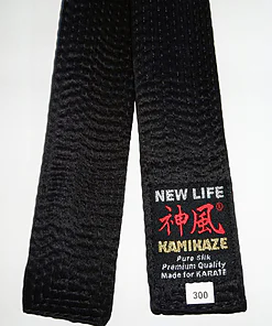 KAMIKAZE Extra Large Black Karate Belt in Natural Silk