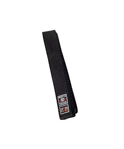 Black Satin Noris White Tiger 320 cm belt embroidered with "karate Do" in yellow