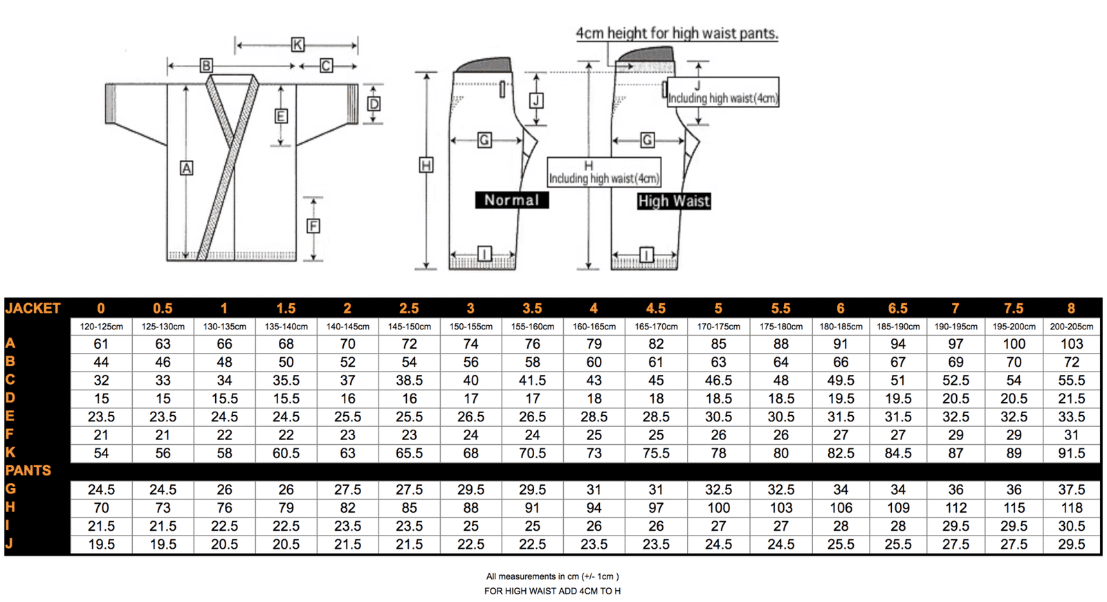 kimono-karate-gi-hirota-sizes-table