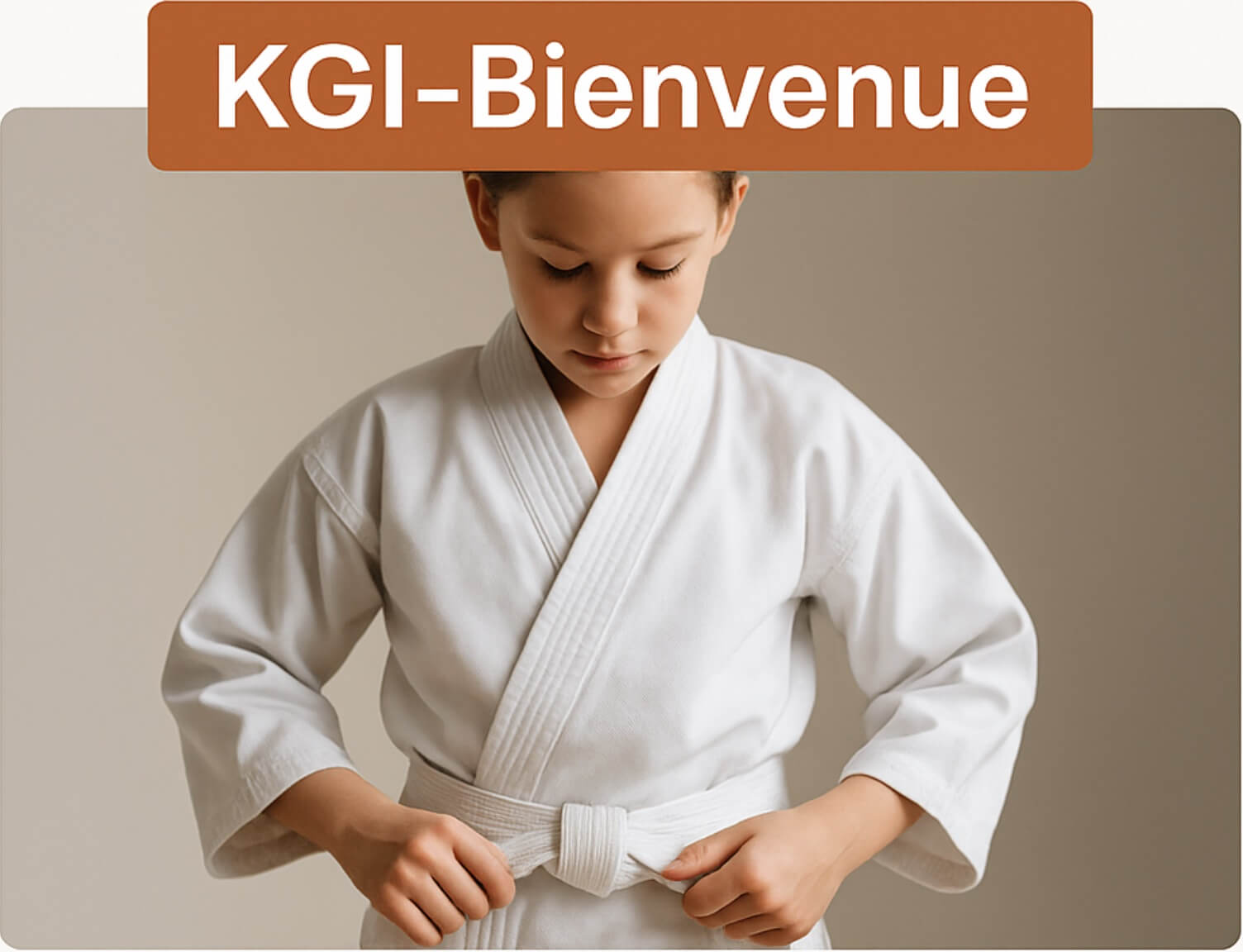 Young karateka fastening his white belt - Karate-Gi welcome offer