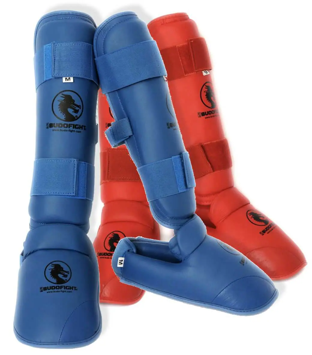 BUDO-FIGHT Karate shin and foot guards - blue or red detachable-red-or-blue