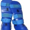 proteges tibias pieds de karate contact bleu